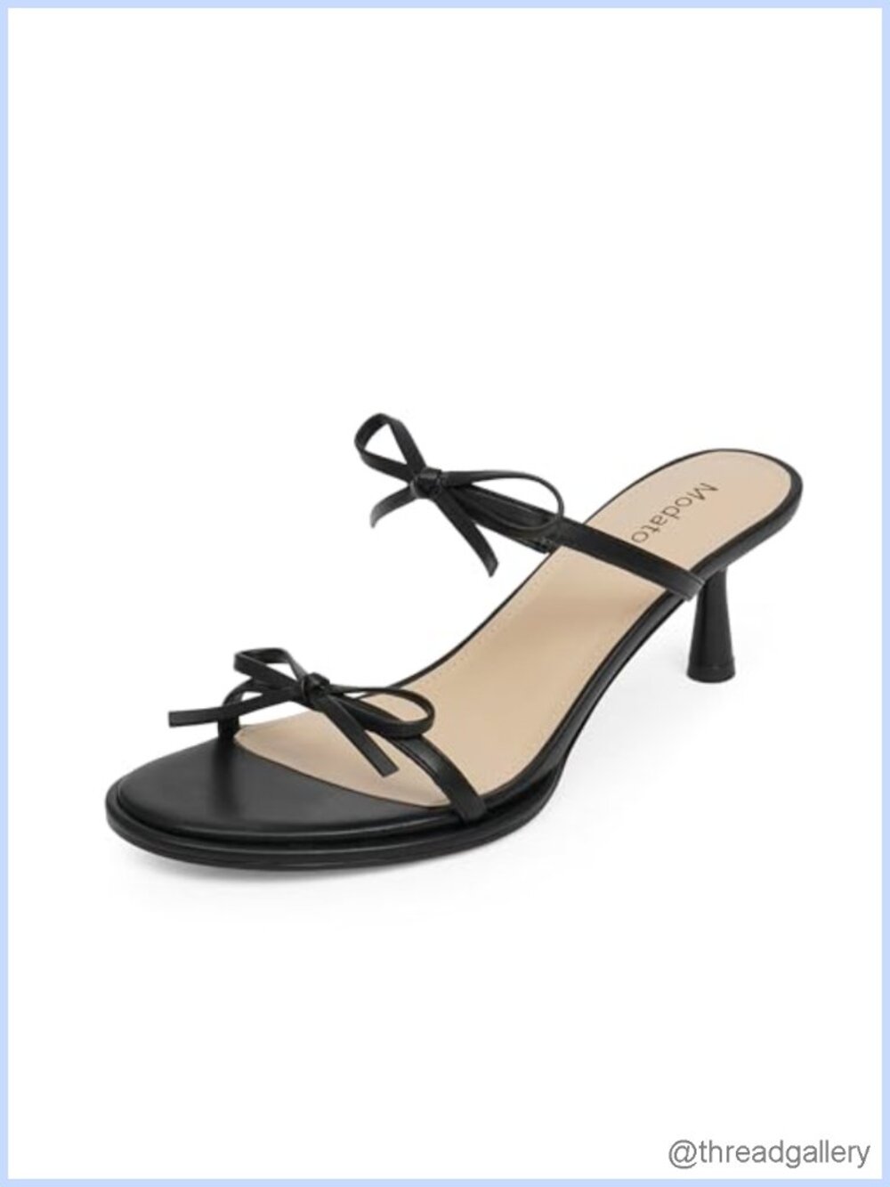 Kitten Heel Sandals Two Strap Bow Slip On Open Toe Faux Leather Heels